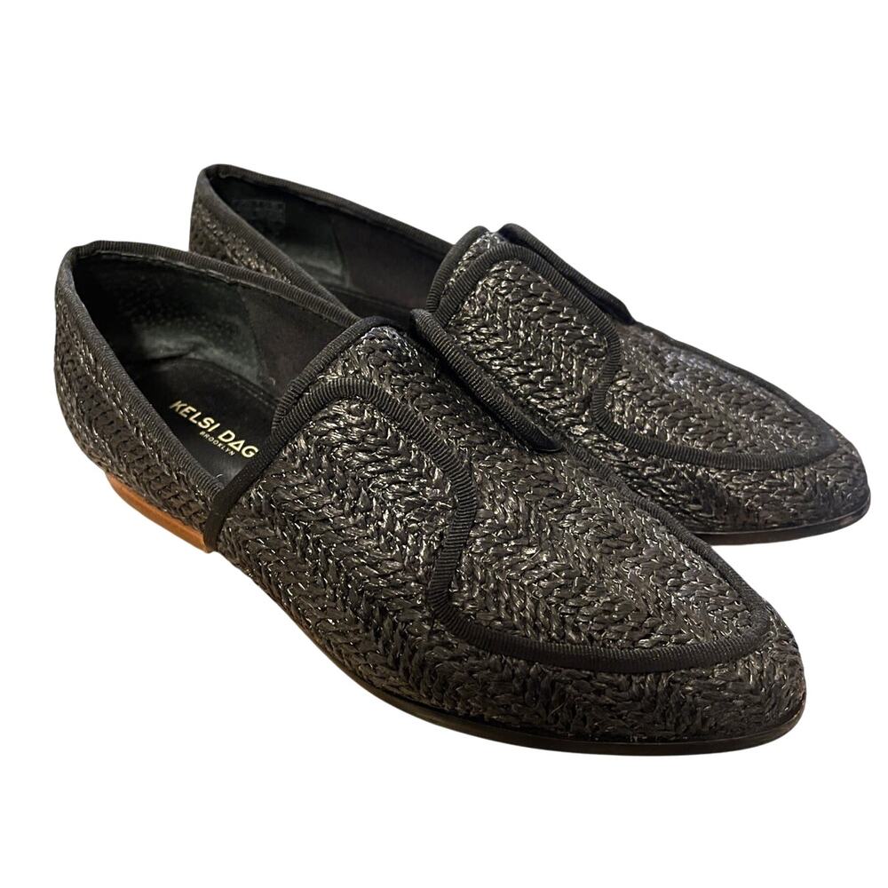 KELSI DAGGER Womans 6 Stanton Woven Straw Loafers Pointed Toe Slip On Black Gray - Picture 5 of 10